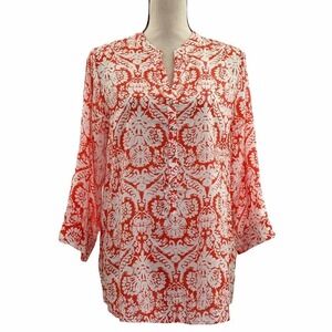 ANTILIA Femme Red White Mandala Quarter Button Top
